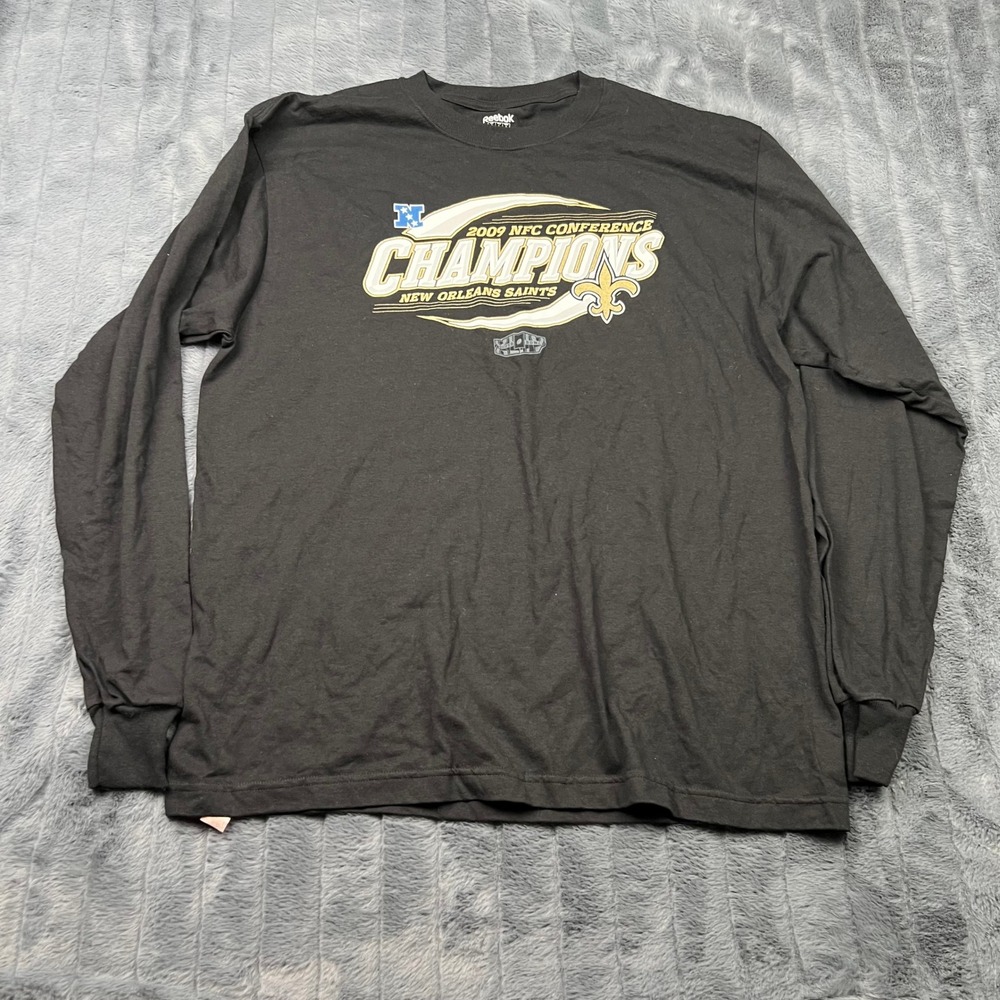 Reebok New Orleans Saints 2009 NFC Champions Long Sleeve Shirt Mens Large Black